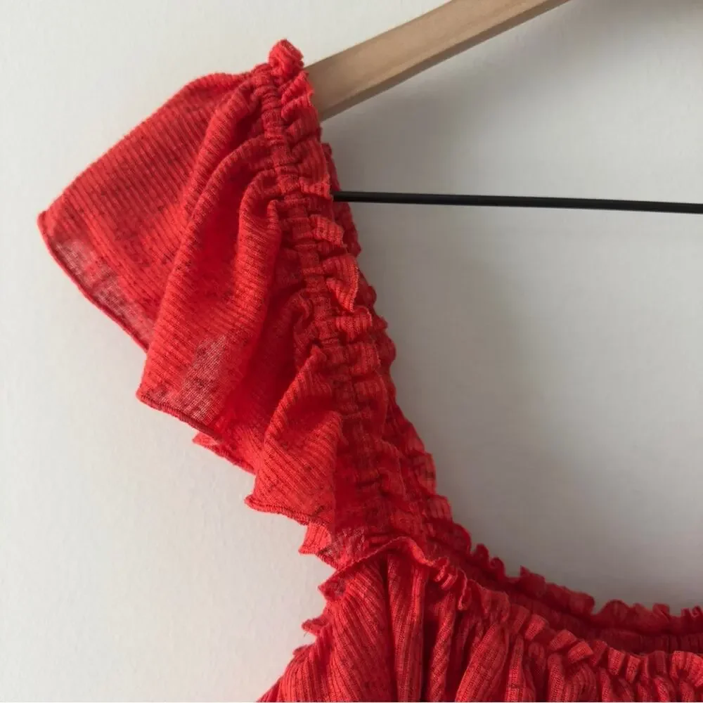 FREE PEOPLE Free-Est Ribbed Ruffle Cropped Top in Fiesta Red Tank Tiered Crop M