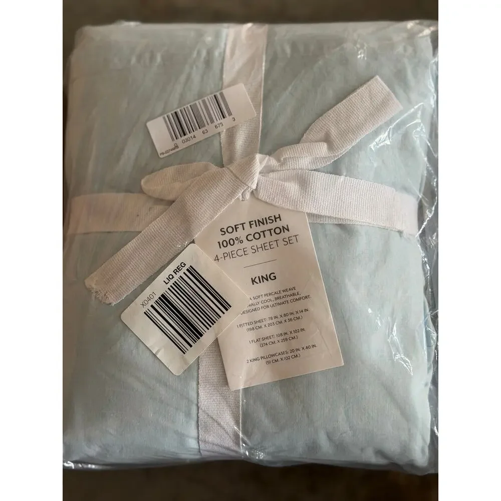 NEW! Home Expressions 4PC Premium Cotton Percale Sheet Set KING Blue
