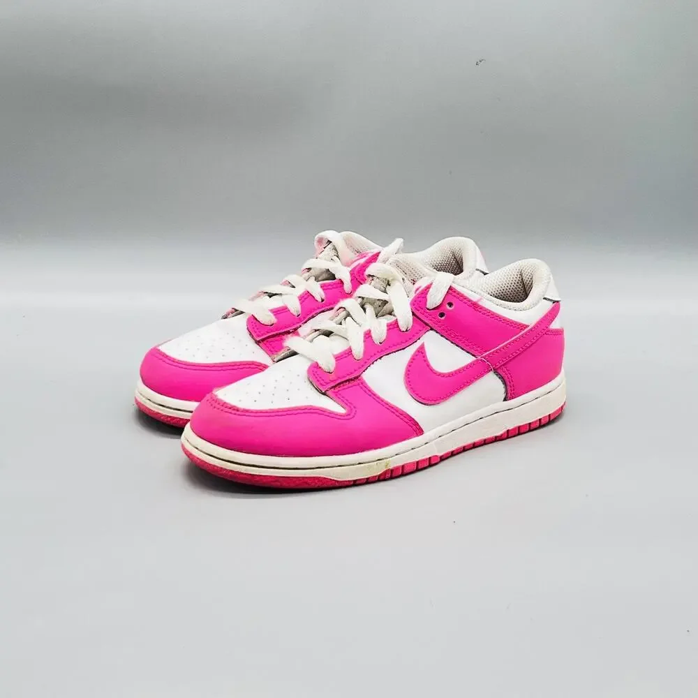 Nike Shoes Youth 3 Pink White Leather Dunk Low GS Retro Athletic Walking Sneaker