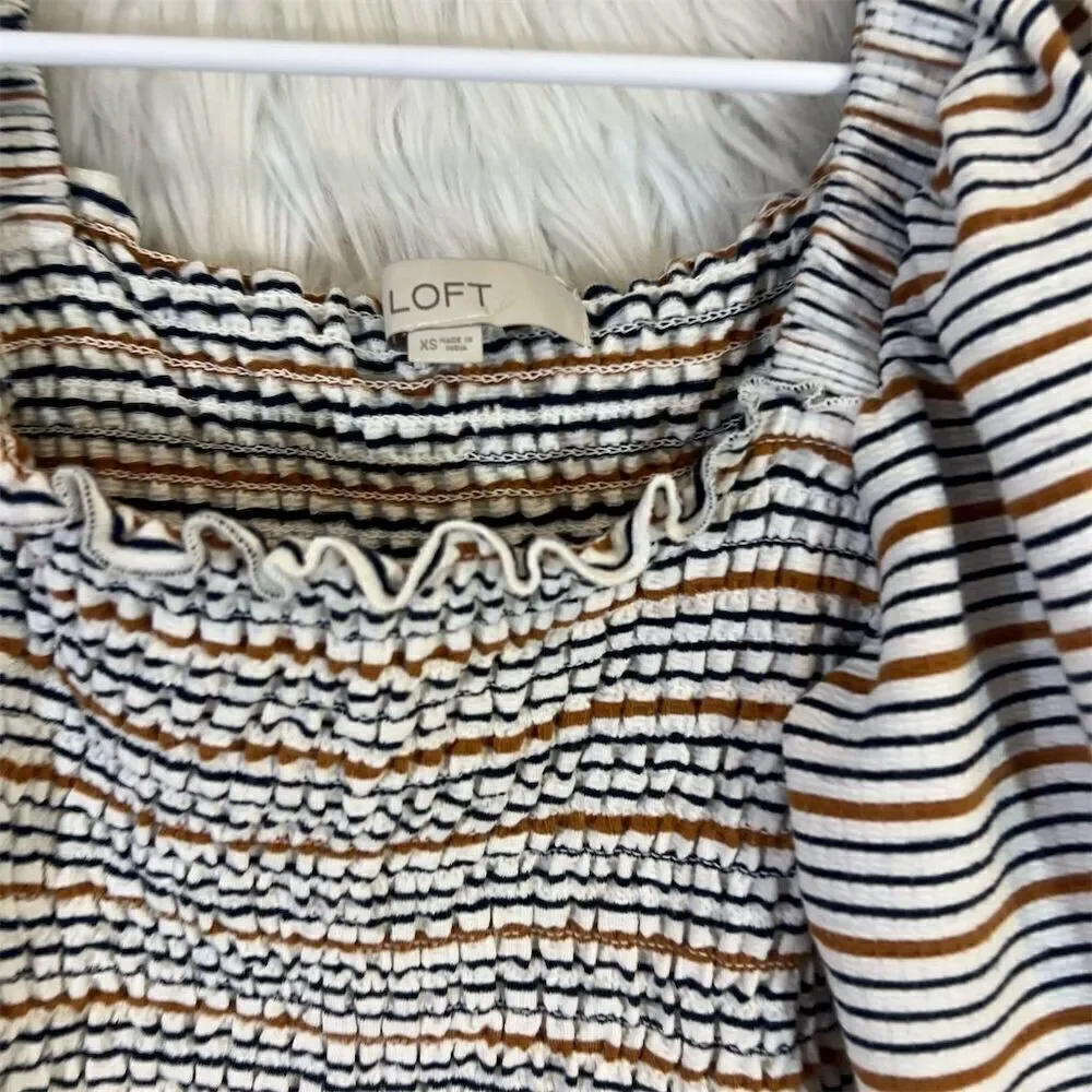 LOFT Women's Striped Smocked Puff Sleeve Blouse Size xs Multicolor