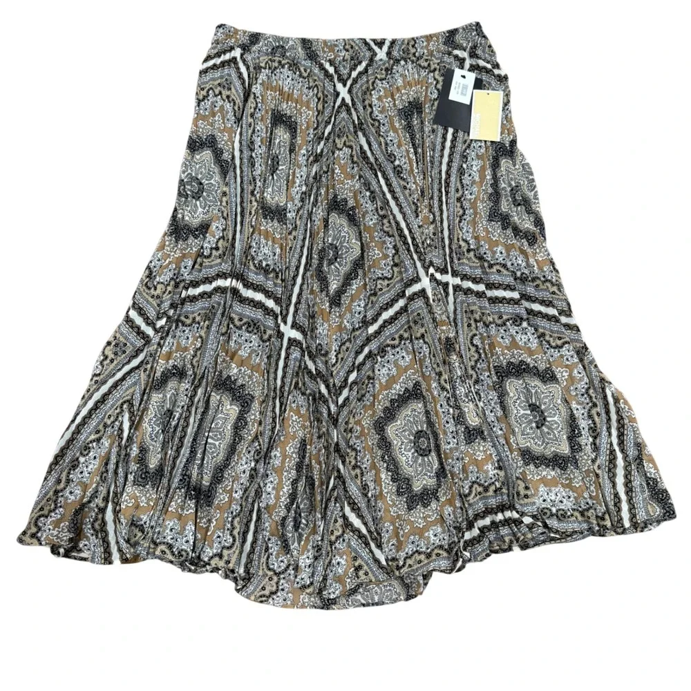 Michael Kors Women's Midi Skirt L Large Maxi Flowy Pleated‎ Geometric Bone NWT