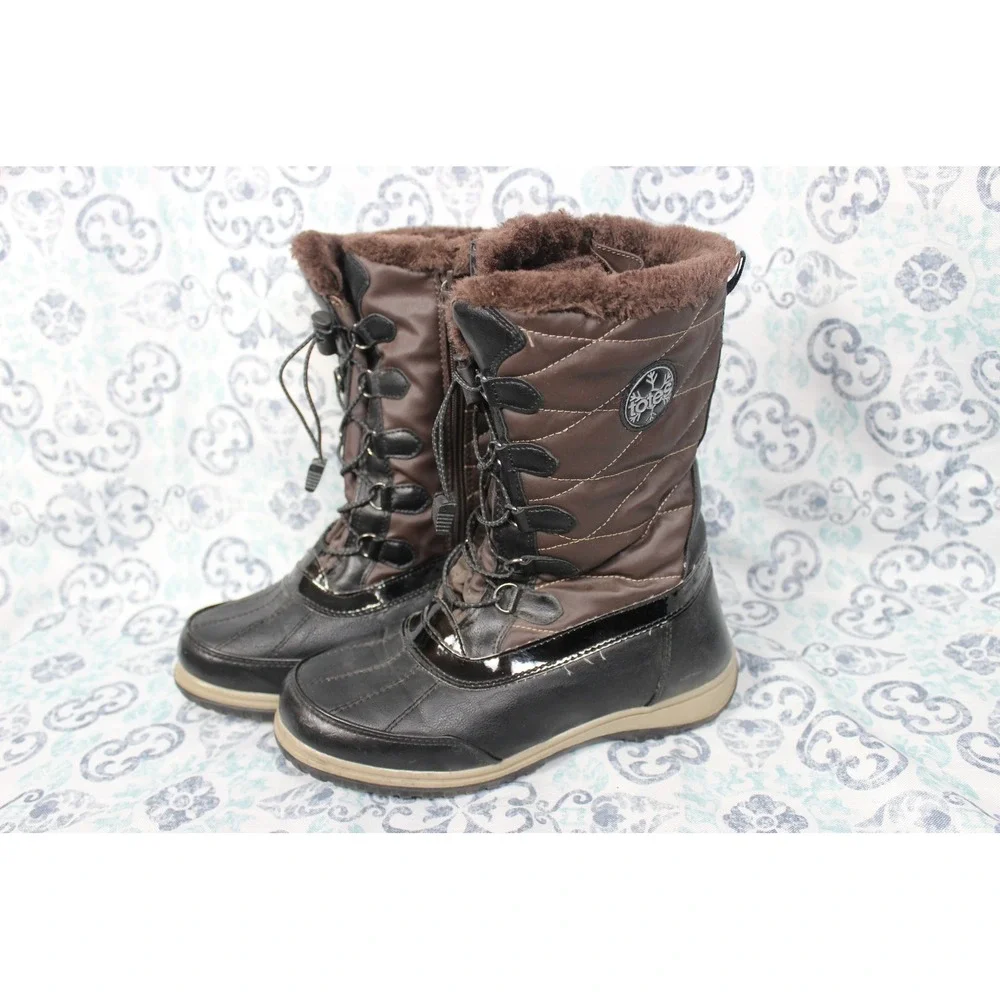 Totes Insulated Quilted Waterproof Winter Boots Women's Size 8‎ Brown Fur Lined