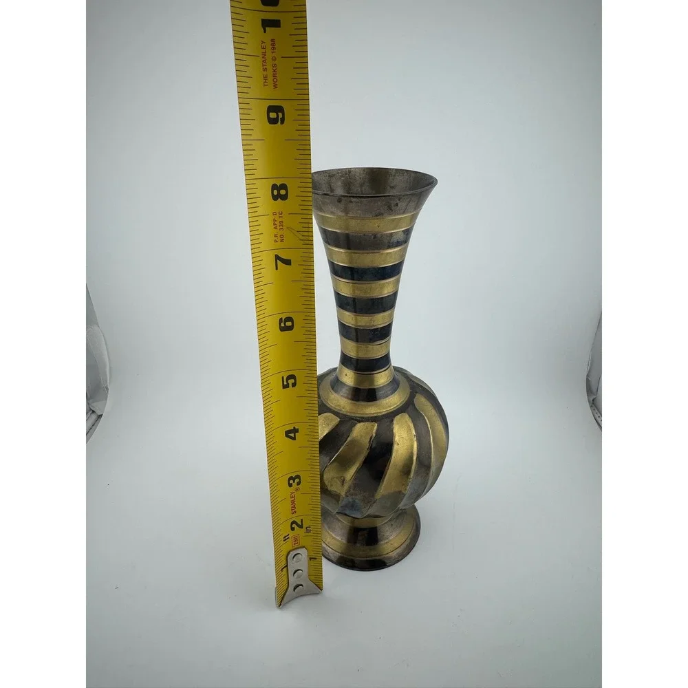 Vintage Brass Vase with Black Stripes‎ Made in India Home Decor Bud Vase