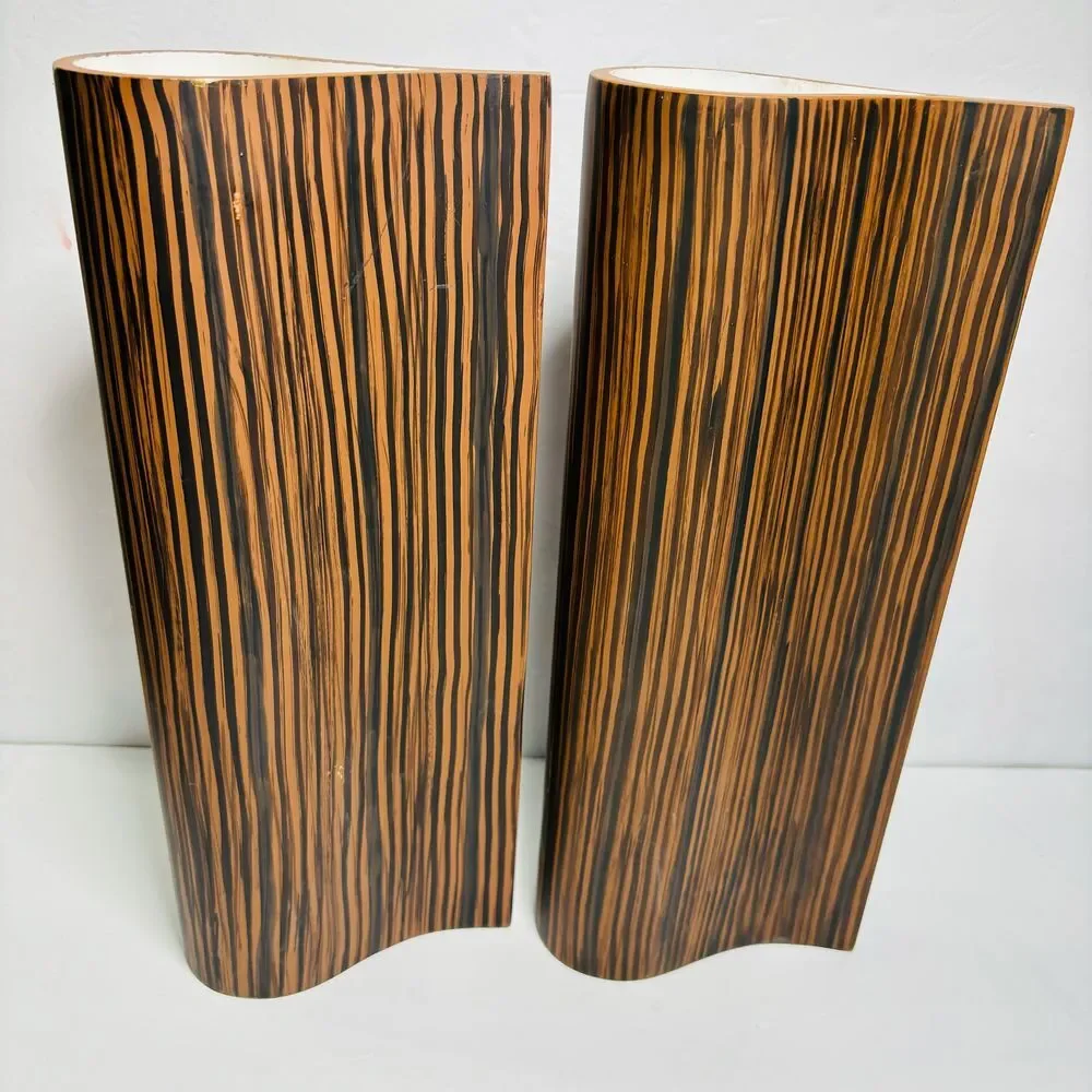 Large Ceramic Resin Wooden Teardrop Flower Display Vases Rustic MCM Mid‎ Century