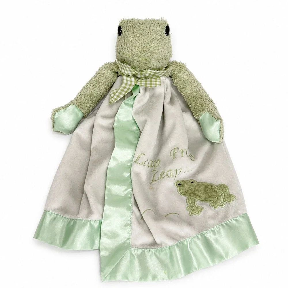 Bearington Baby OS Frog Lovey Security Blanket Leap Frog Leap Satin Trim Green