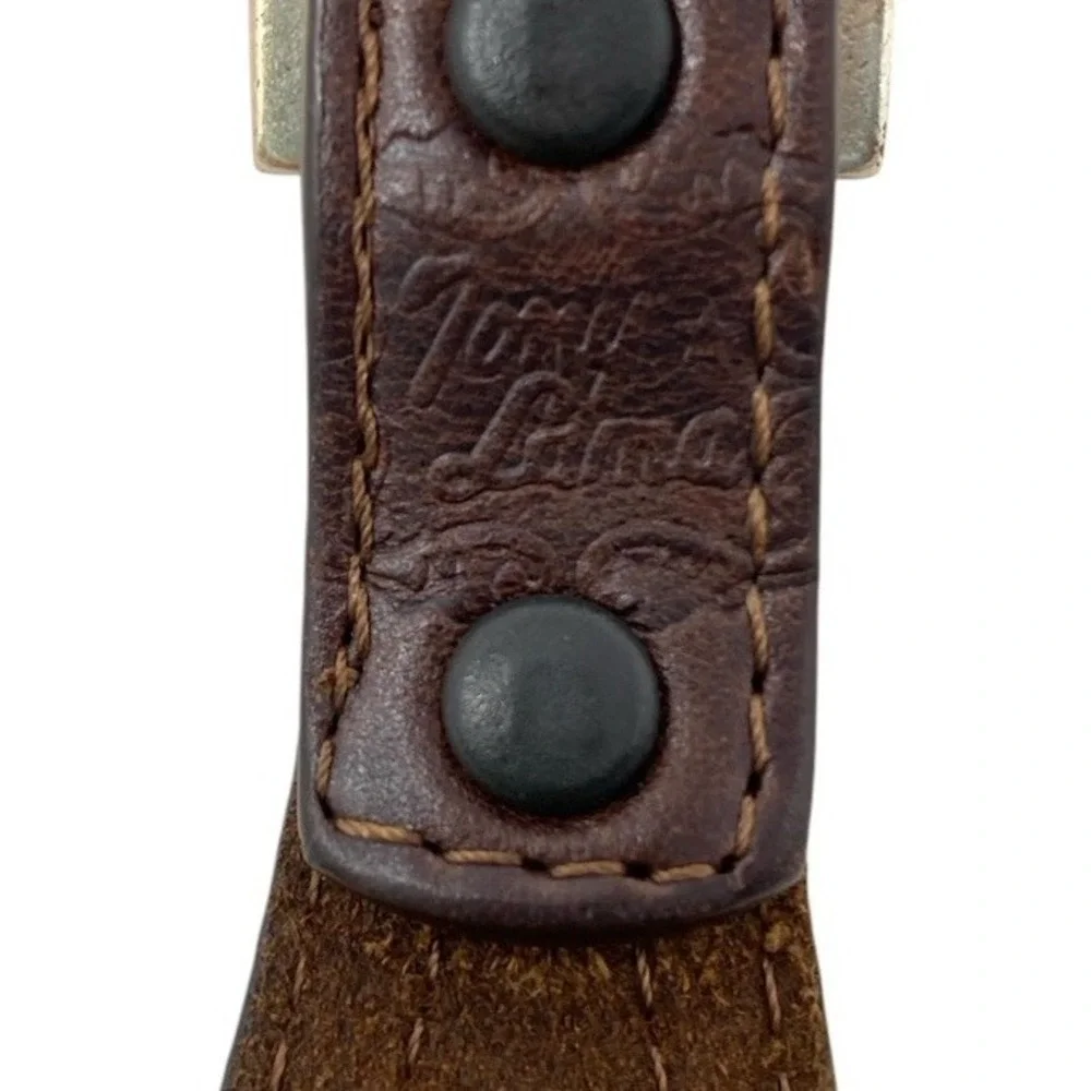 Tony Lama Belt 36 Brown Leather Braided Woven Silver Buckle Western Model 7317L