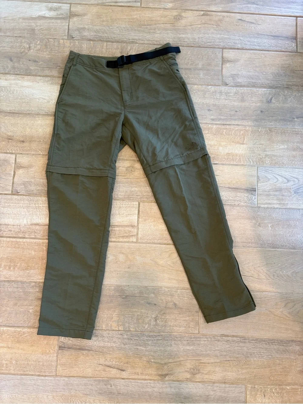 The North Face Mens Hiking Pants Olive Green 32 Convertible Belted Outdoor