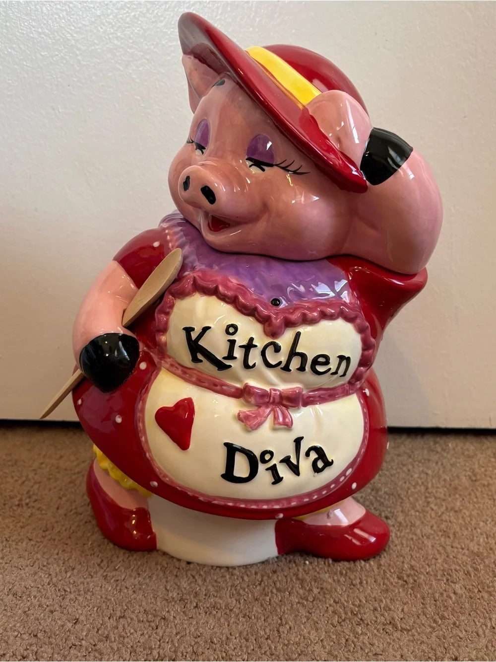 Holiday Time Pig Cookie Jar Lift-Off Lid, Earthenware, 12 in Tall Kitchen Diva