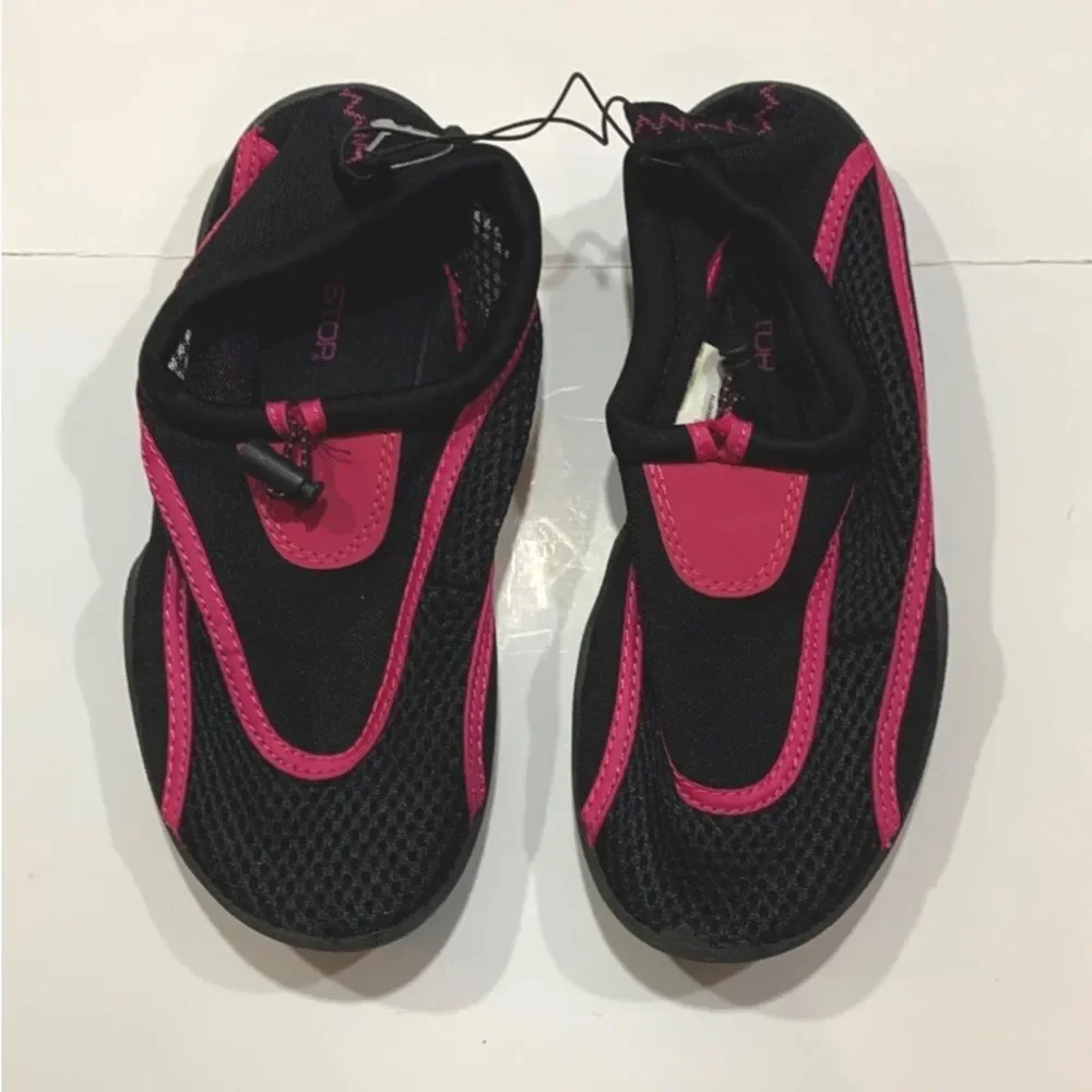 Aquastop | NWT Girls Bungee Mesh Water Shoes Black Pink Size 6
