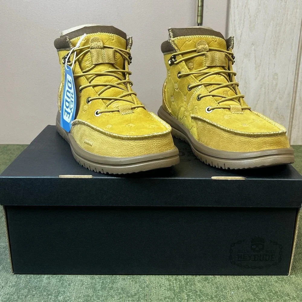 Size‎ 11-Jelly Roll Hey Dude Suede Bradley Boot Tan Skull Print Brand New