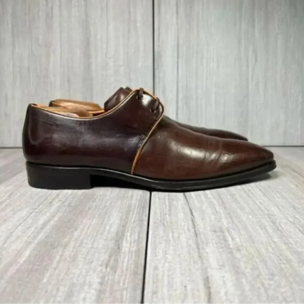 Mezlan Burgundy Orange Leather Lace Up Luxury Oxford Derby Dress Shoe Men Size 8