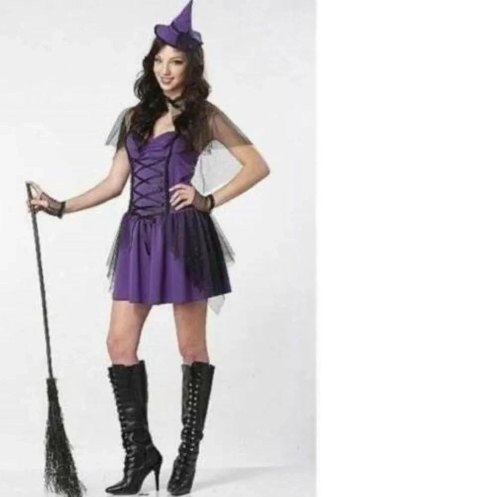 Witch Halloween Costume 7/9 Purple Mischievous 5 Pc Dress Hat Teen Girls Juniors