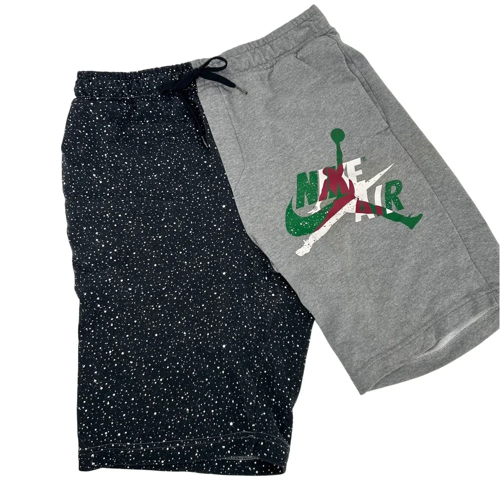 Jordan Jumpman Mens Large Grey Black Speckle Split Logo French Terry Shorts