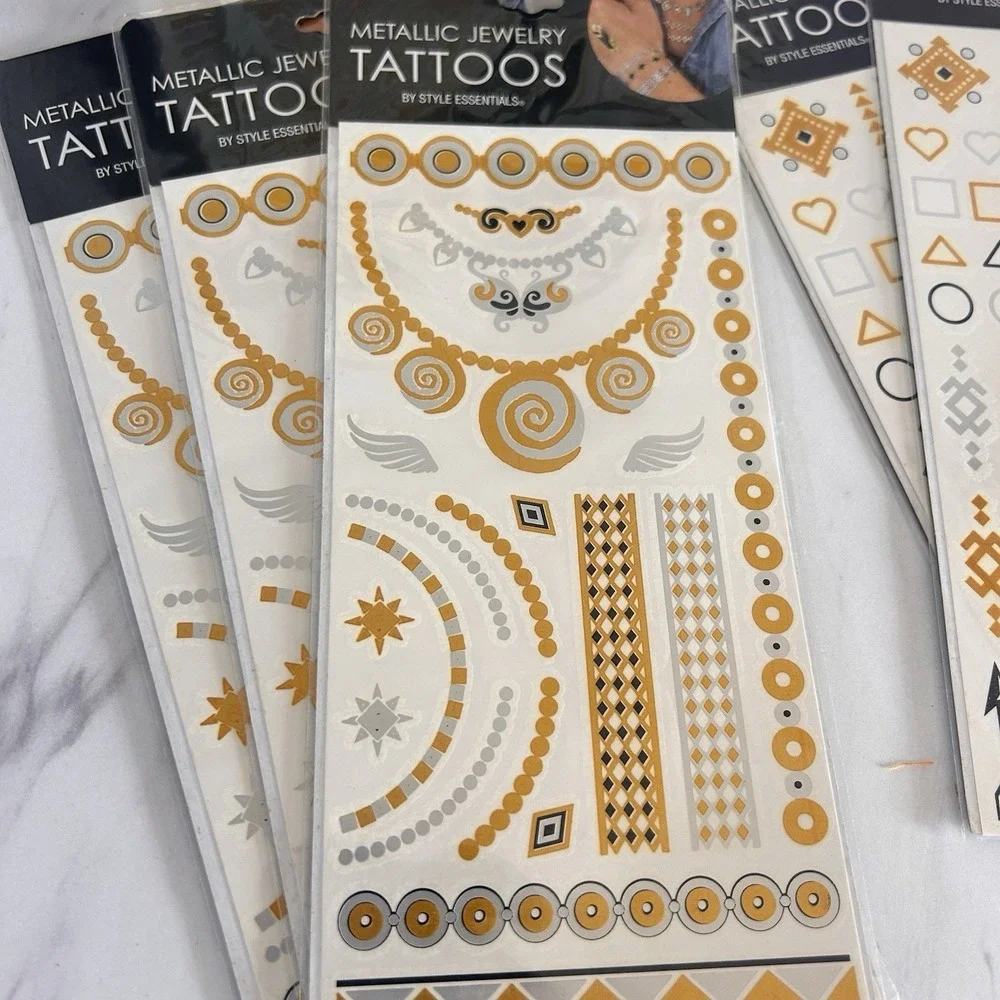 Metallic‎ Jewelry Tattoos Gold Silver Temporary Costume Concert Bundle of 8 TT