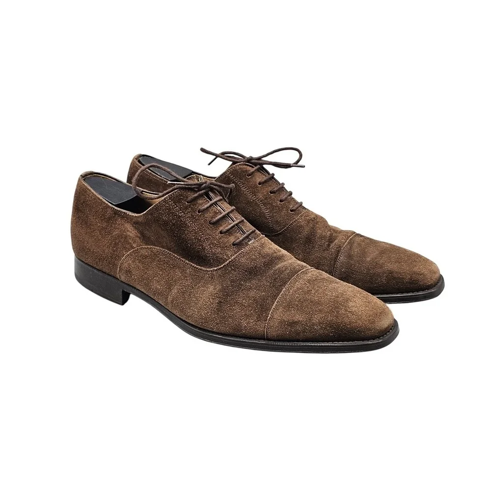 Magnanni Men's Size 9.5 M EUC For Saks Fifth Avenue‎ Brown Suede Cap Toe Oxfords