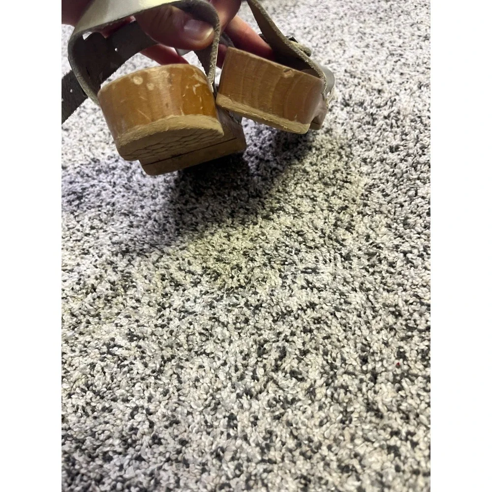 Kids Silver Leather Clog Sandals Wooden Sole Adjustable‎ Strap Size 28