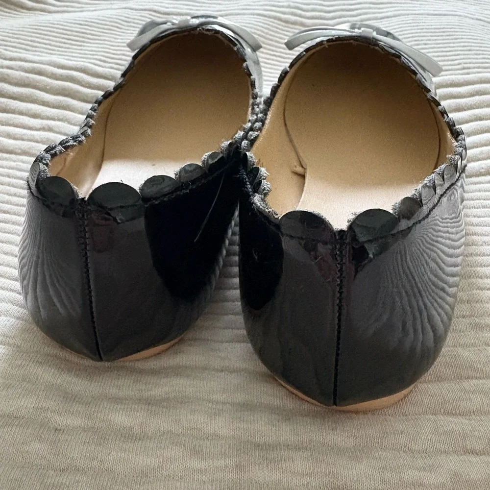 Janie and Jack‎ Scalloped Black Ballet Flat White Bow Girls Size 3
