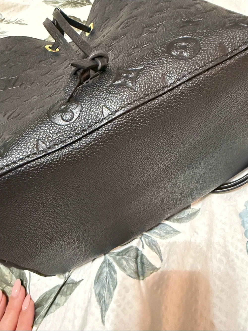 Louis Vuitton Black Embossed Monogram Drawstring Hobo Bag