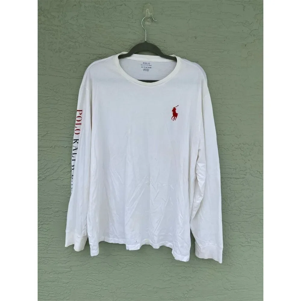Polo Ralph Lauren Men's XL White Long Sleeve T-Shirt Logo Accents