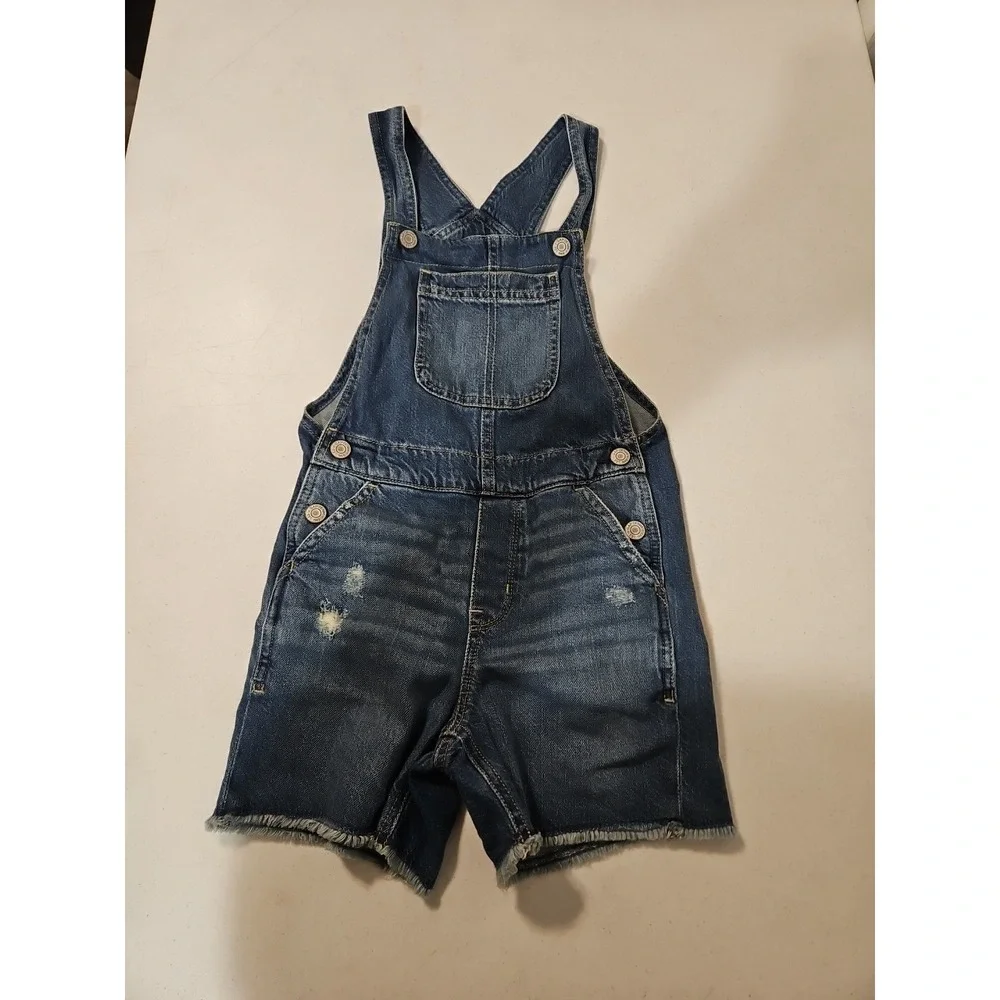 Gap Overall Shorts Girls Medium‎ 6-8Distressed Denim Jeans Shorts (A1290