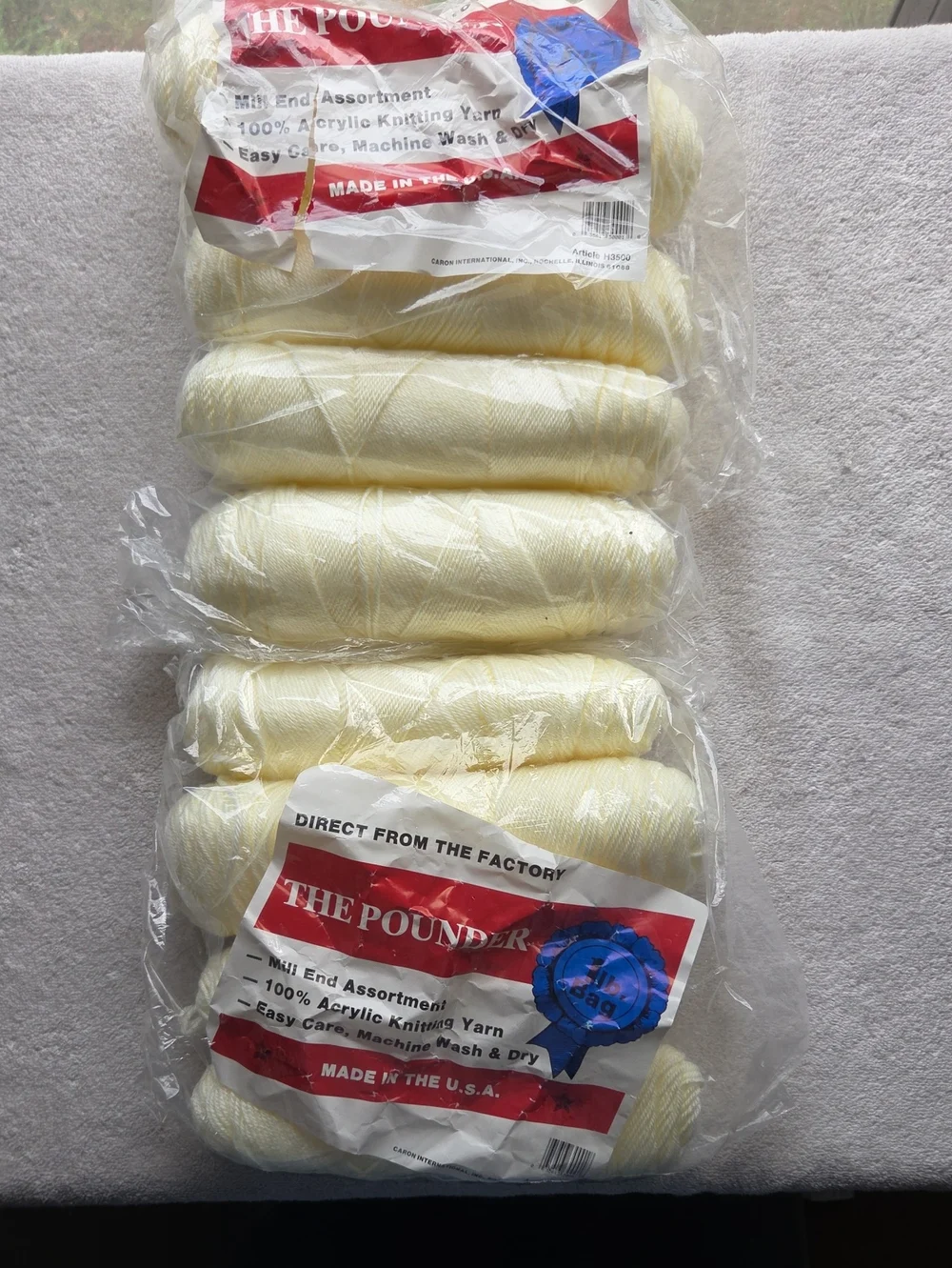The Pounder, Mill End Assortment, Acrylic Knitting Yarn - Cream (6-Pack)