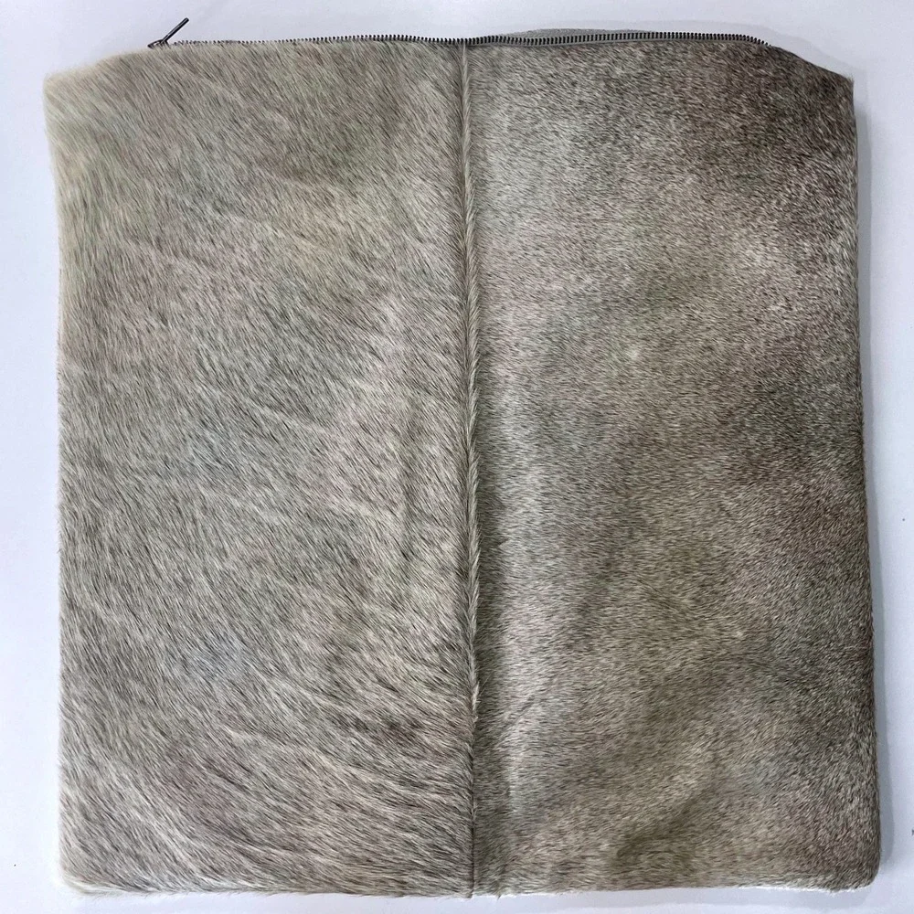 Pottery Barn Cowhide Pillow Cover Grey Brown Bovine Fur Hide Retail $139 20x20