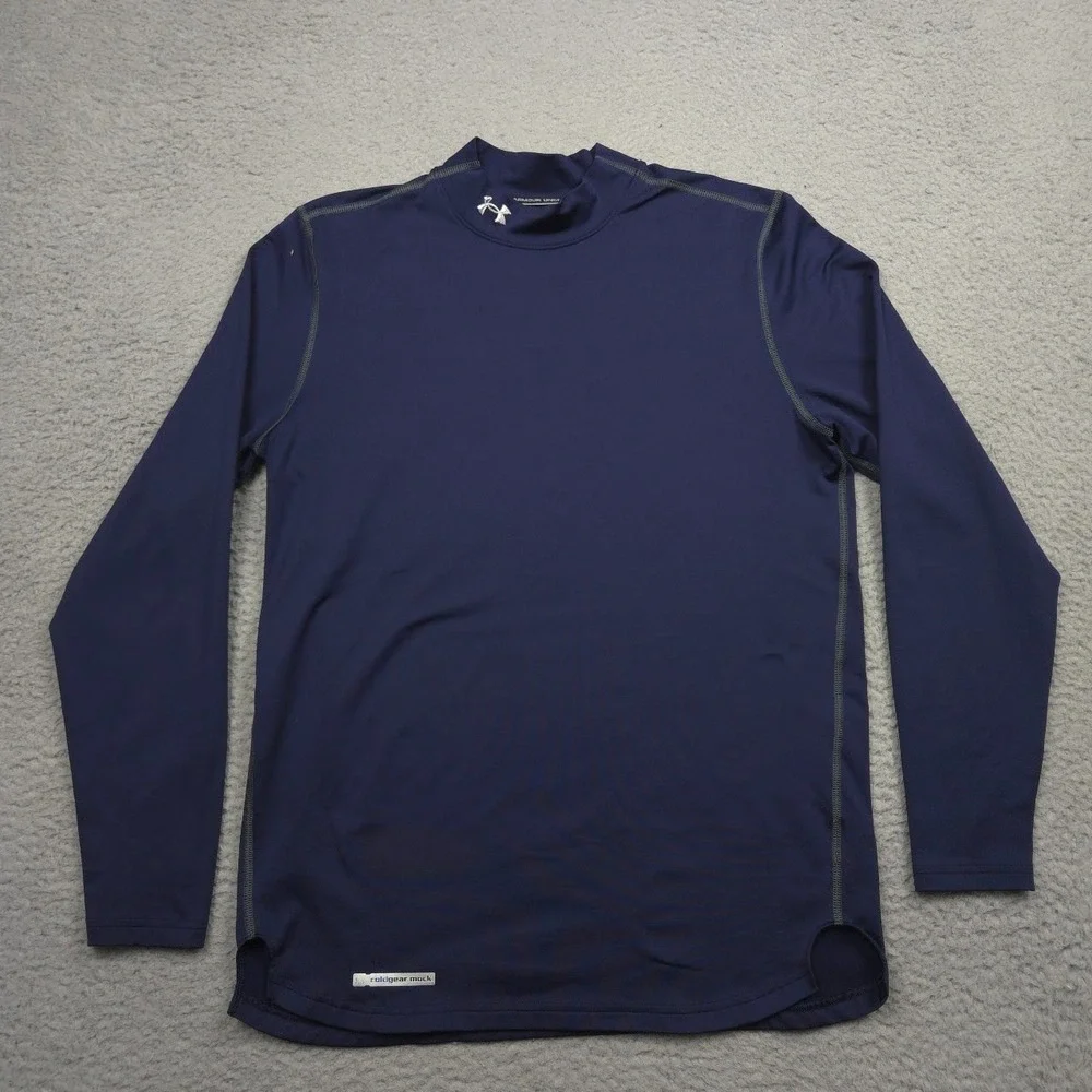 Under Armour ColdGear Fitted Mock Neck Base Layer Shirt Mens Large Navy