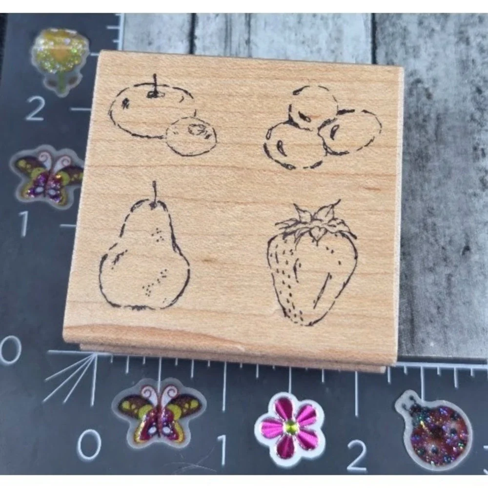 Club Scrap Fruit Strawberry Pear 2001 Limited Edition Rubber Stamp Wood #C5