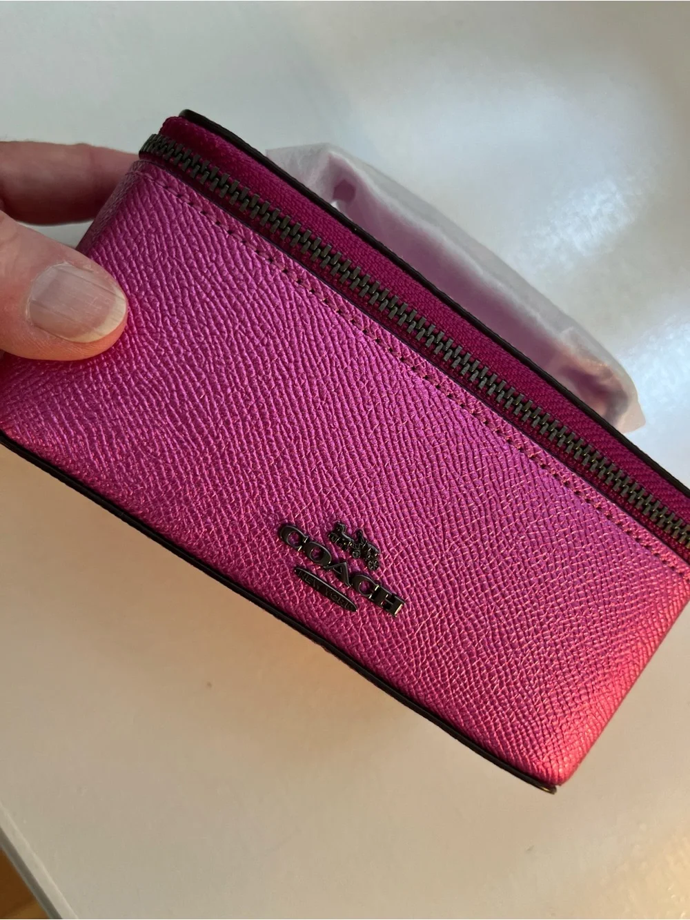 Coach Metallic Fuchsia Saffiano Mini Vanity Case
