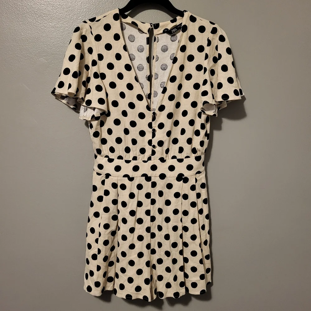 Zara Black & Ivory Polka Dot Romper Size XS