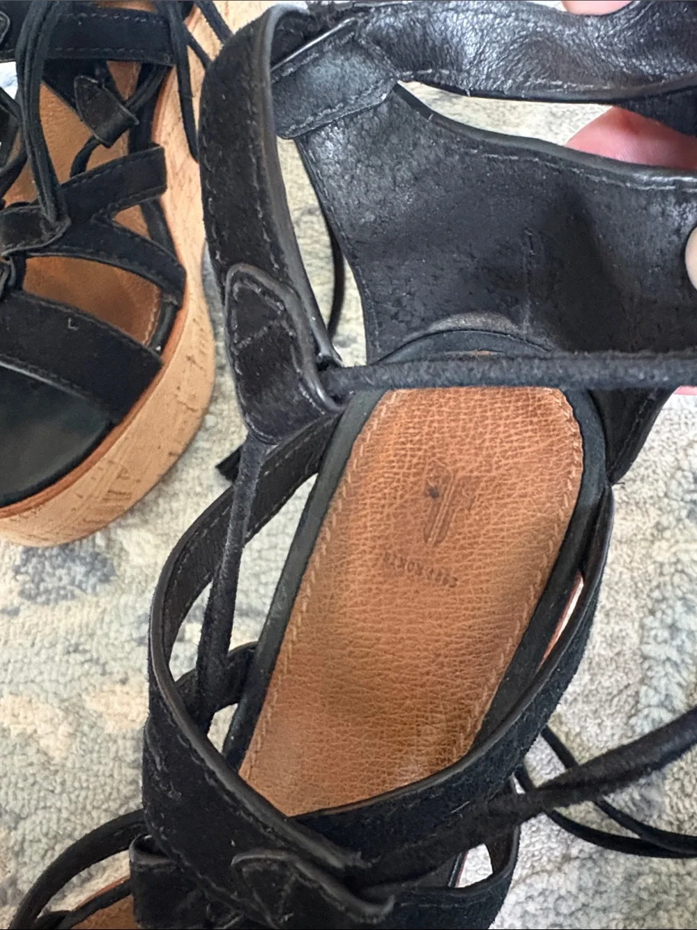 Frye Black Suede Lace-Up Platform Sandals