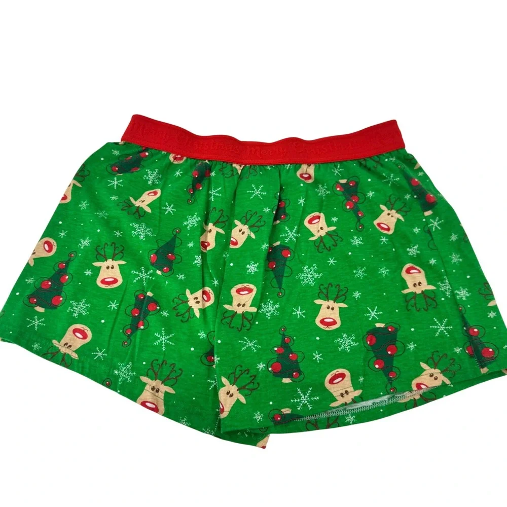 Mens Green Christmas Reindeer‎ Tree Pajama Sleep Lounge Shorts Adult Holiday