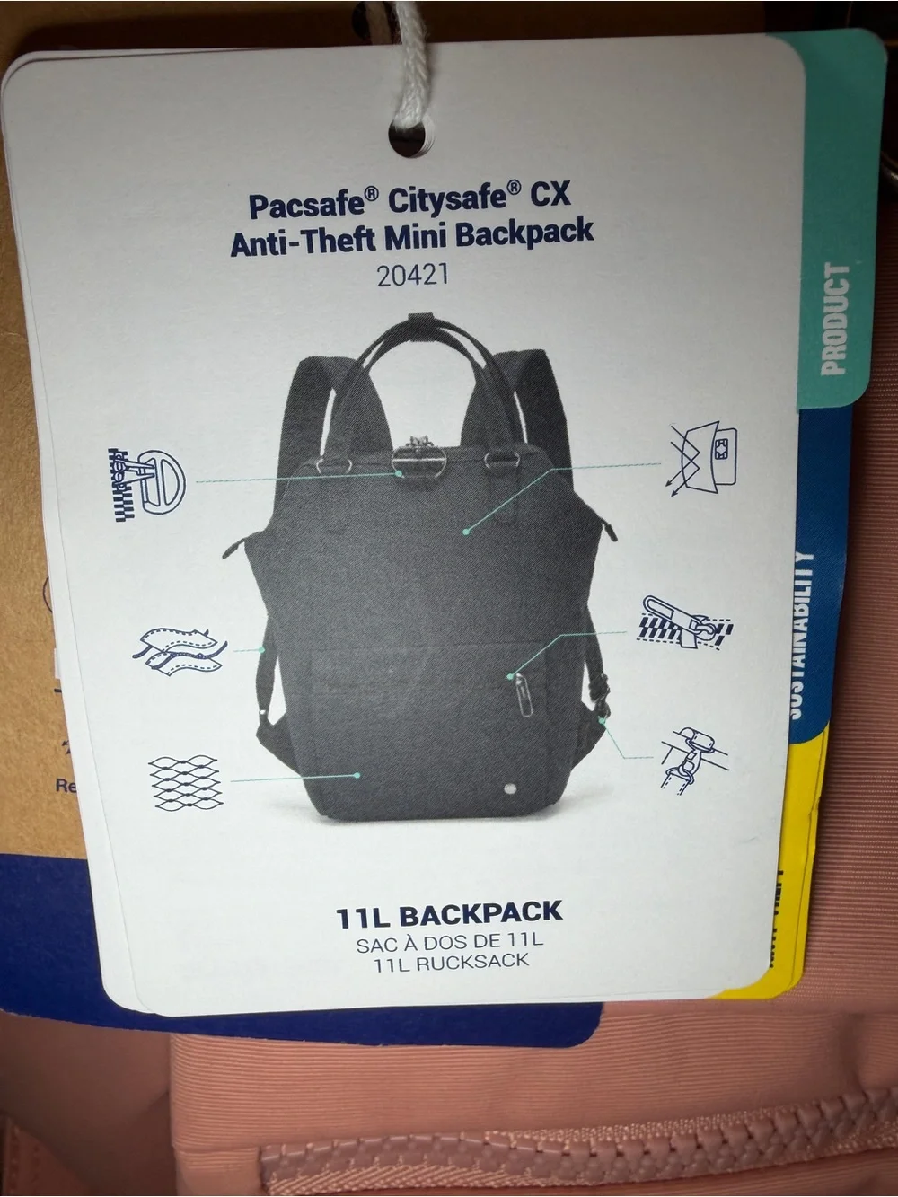 Pacsafe Citysafe CX Anti-Theft Mini Backpack 11L Econyl Rose Gold New With Tags