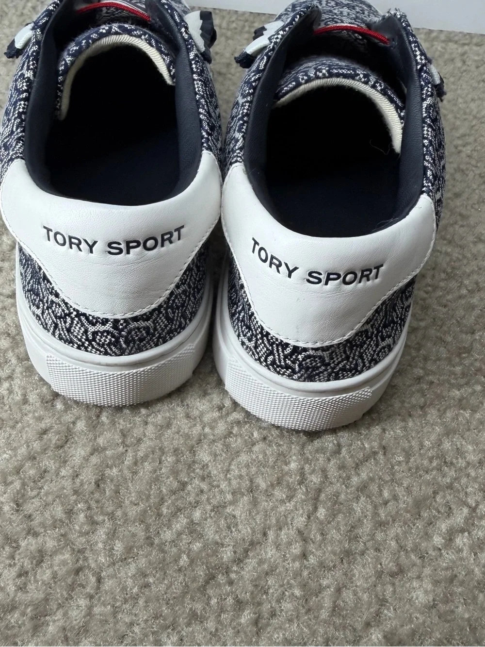 Tory Burch Navy, White & Red Patterned Slip-On Sneakers