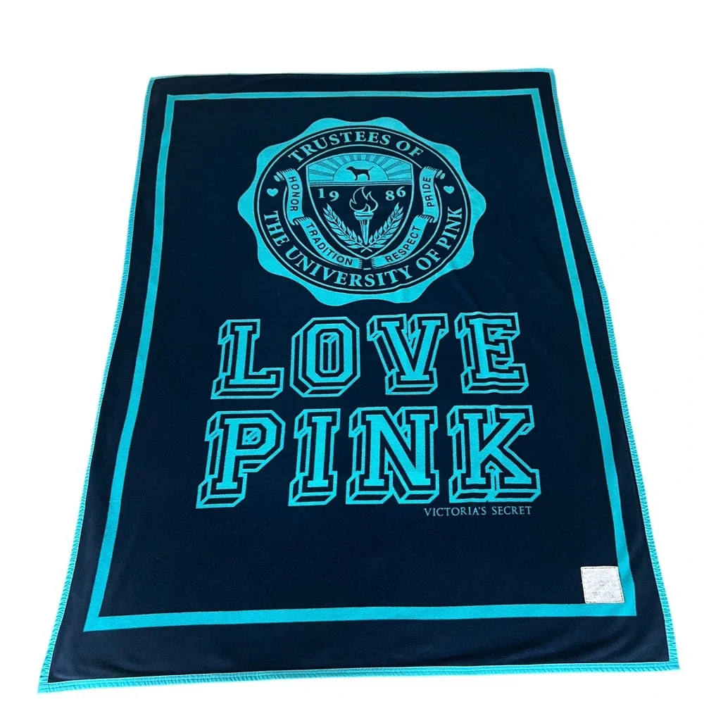 Vintage Y2K 2008 Victoria Secret PINK Love Pink University Crest Fleece Blanket‎