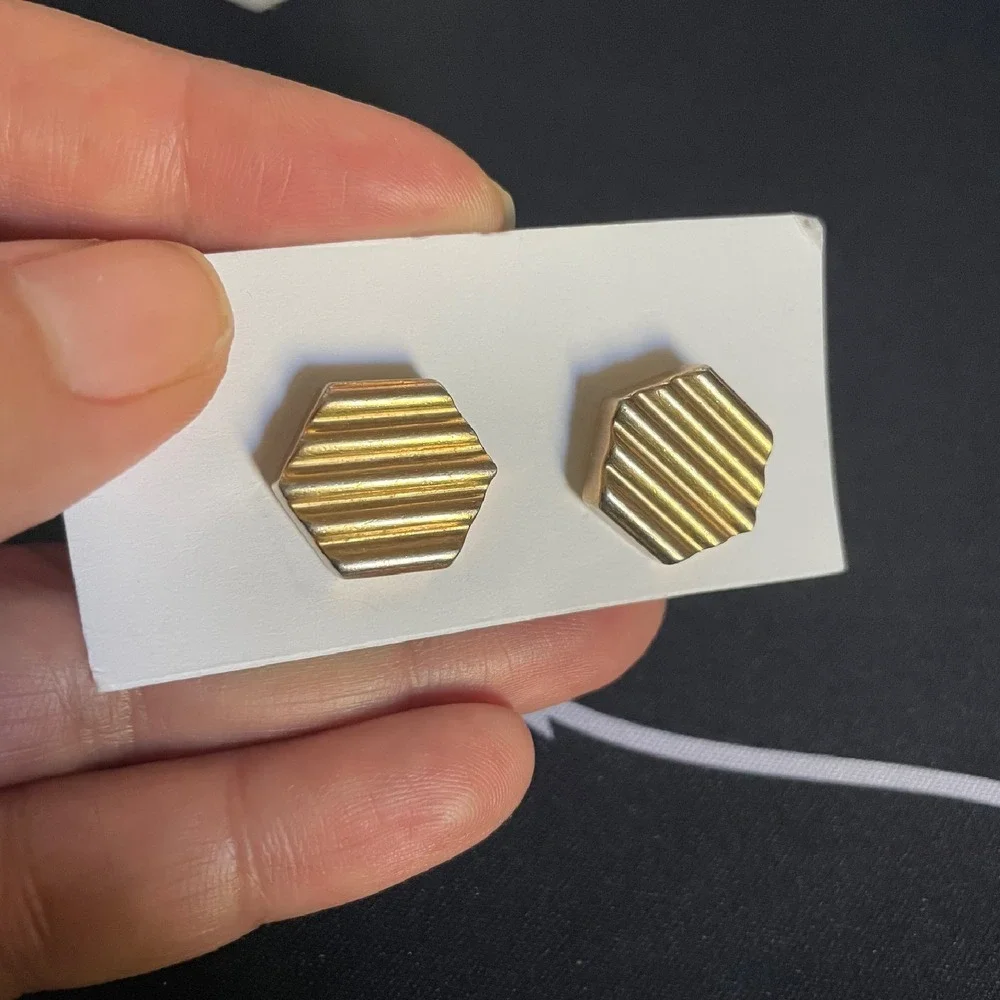 Swank hexagon stripe ribbed‎ Gold Tone Cufflinks Vintage Textured Geometric