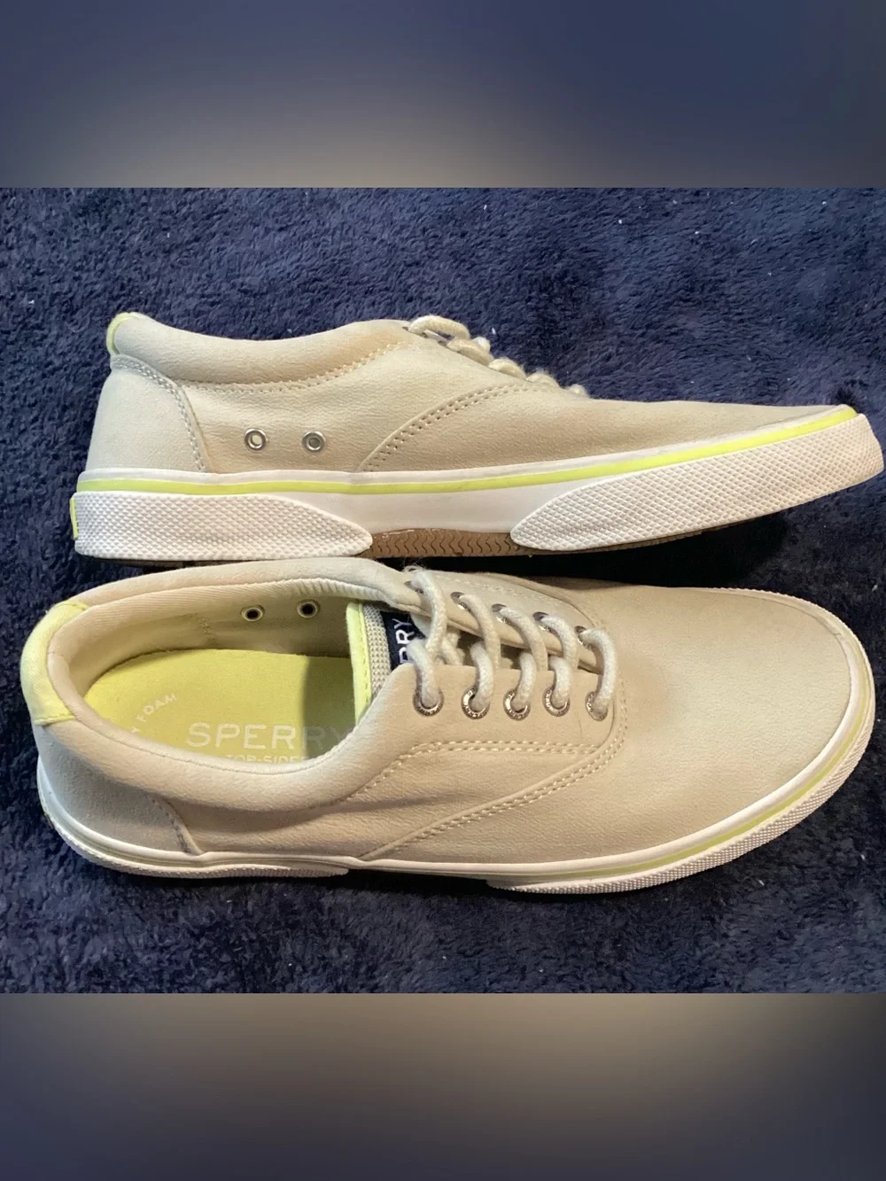 Sperry Men’s Halyard CVO Shoes STS25078, Bone Beige Neon Yellow 8