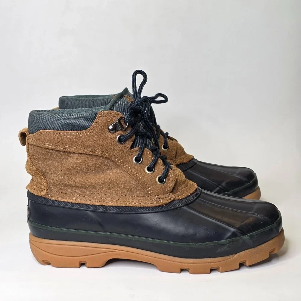 London Fog Ridge Women's Duck Boots Size 9 M Navy Brown Suede Waterproof Shoes