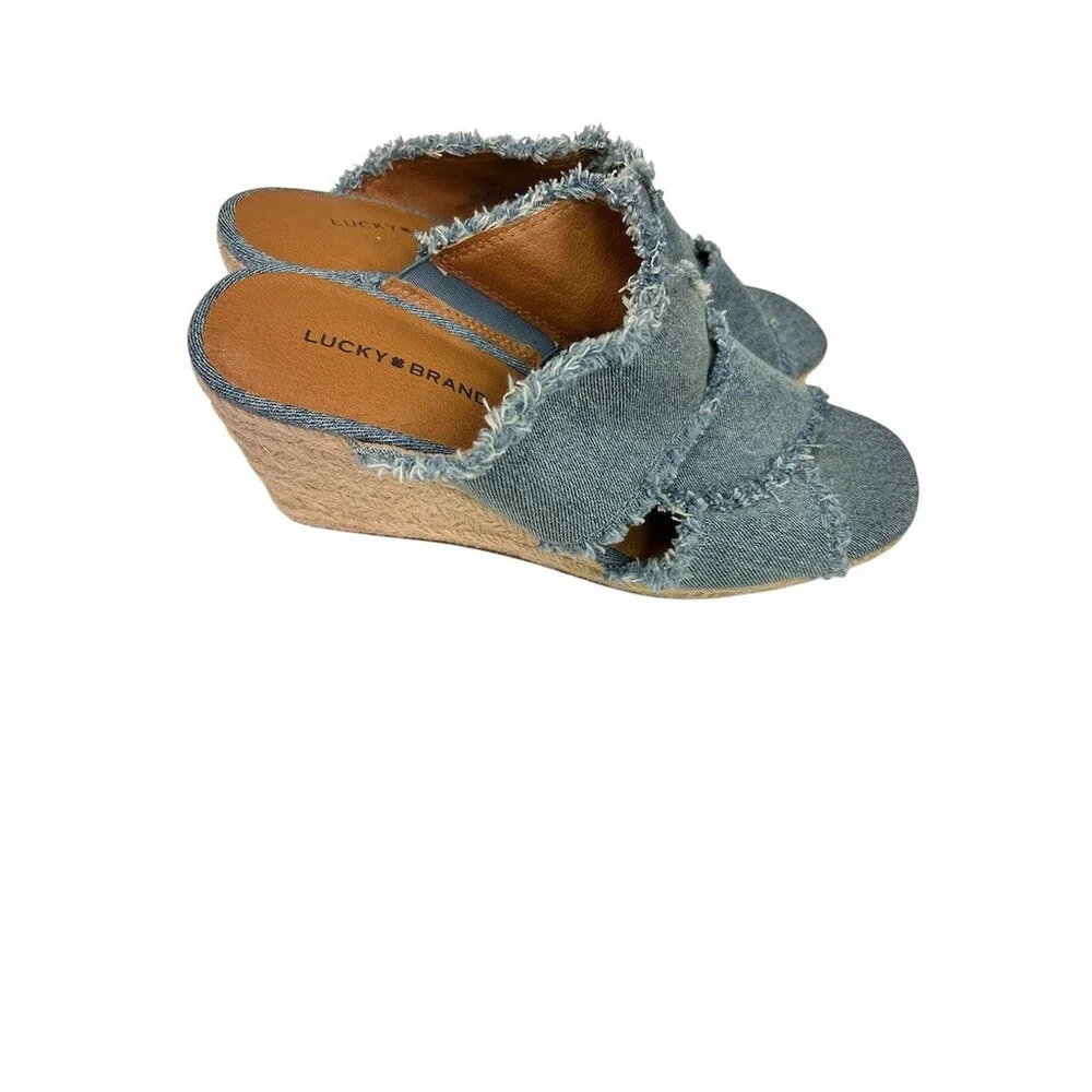 Lucky Brand Madgie Espadrille Wedge Mule Sandals Womens 7.5M Blue 3