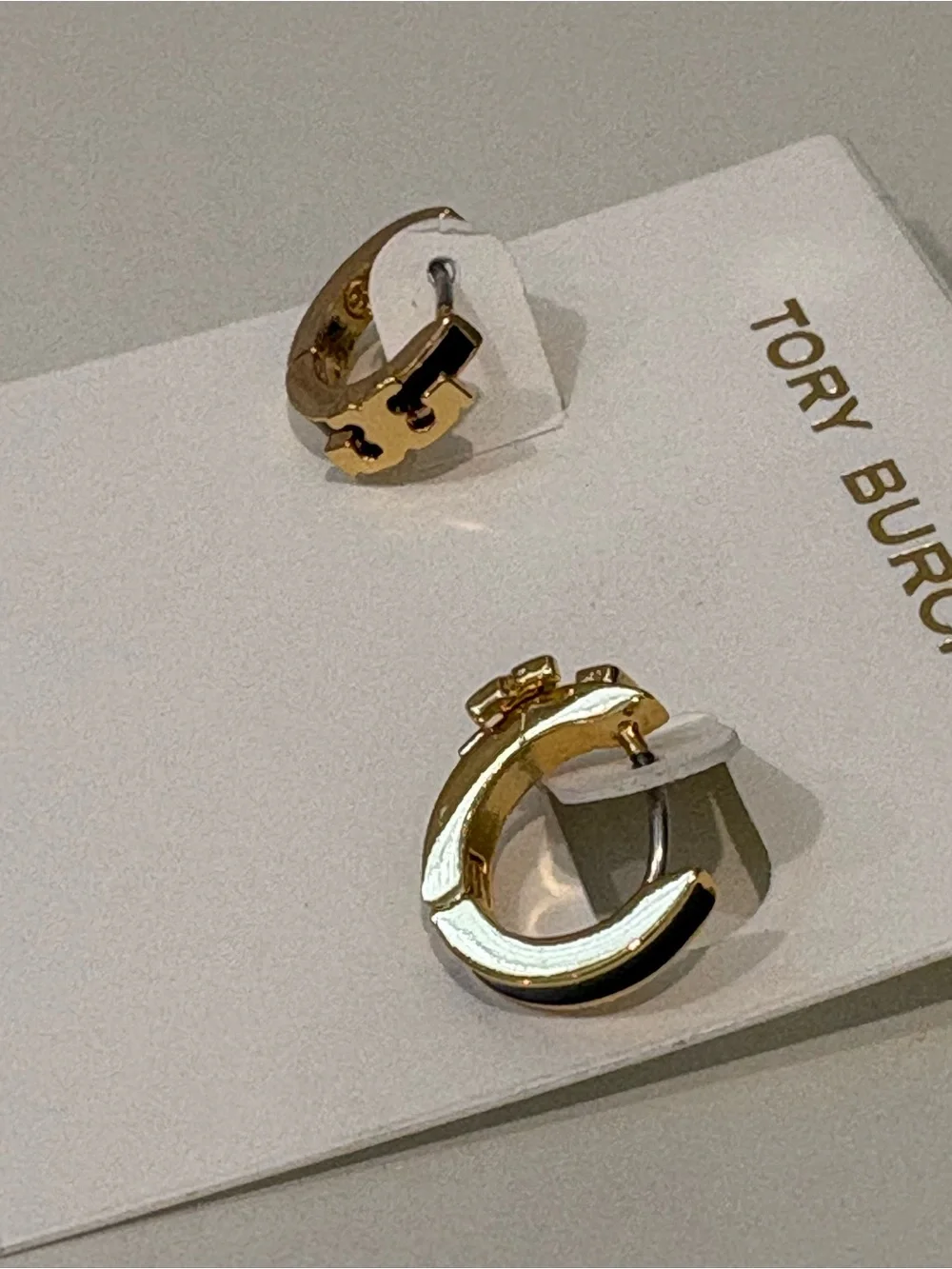 Tory Burch Icon Black Enamel Huggie Earrings