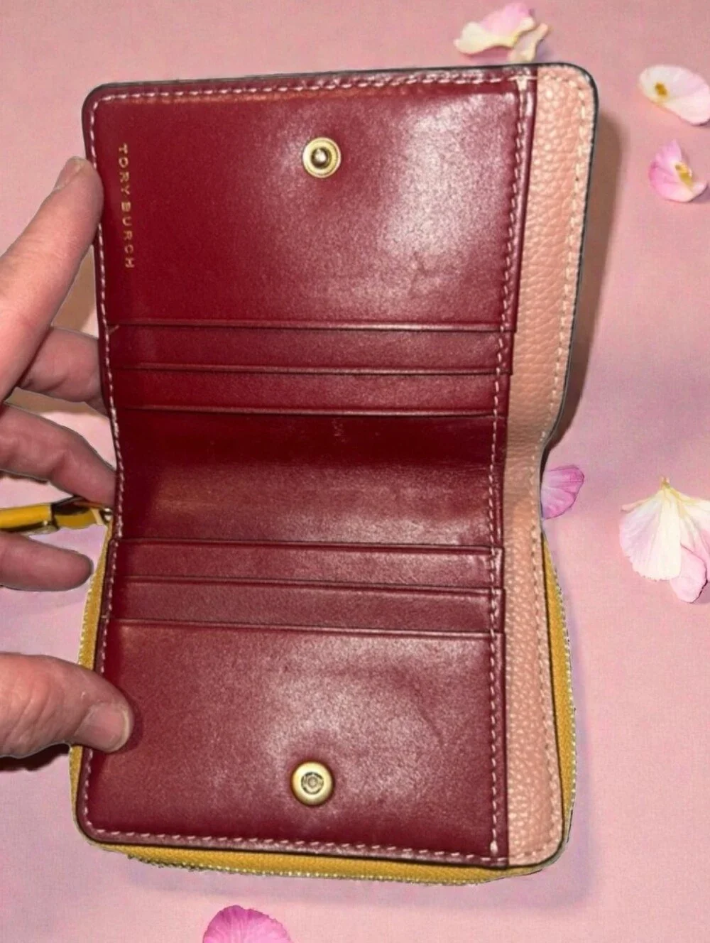 Tory Burch Dusty Rose Pebbled Leather Zip Wallet