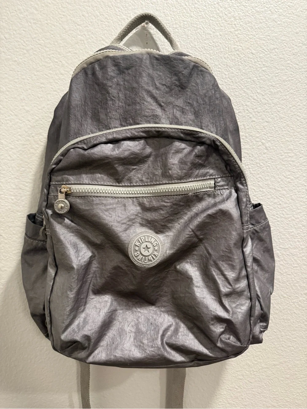 Kipling Shimmery Gray Everyday Backpack