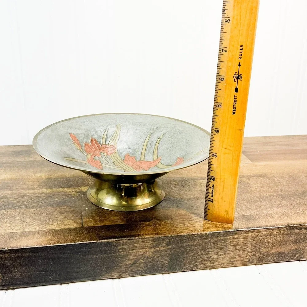Vintage‎ Brass Pedestal Bowl with Floral Design