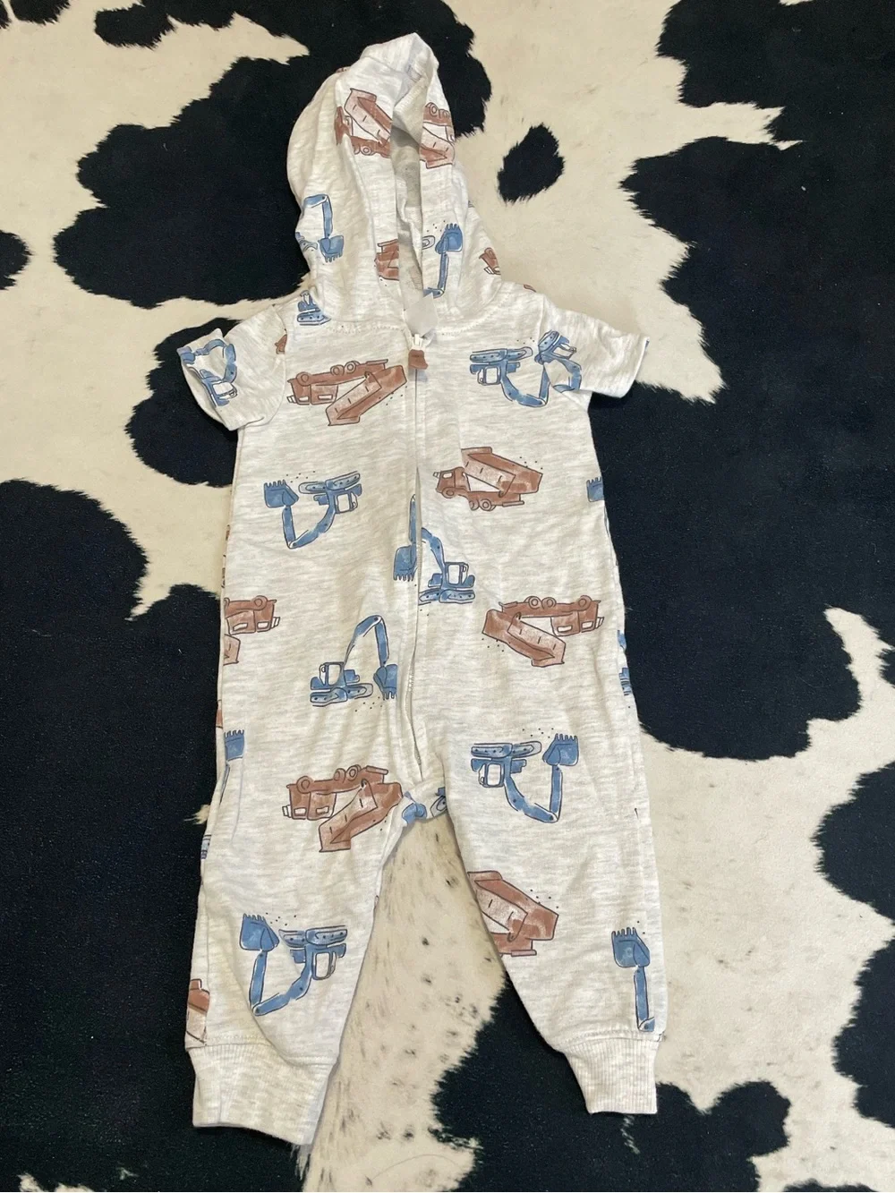 2/$12 Hooded Construction Print One-Piece Jumpsuit