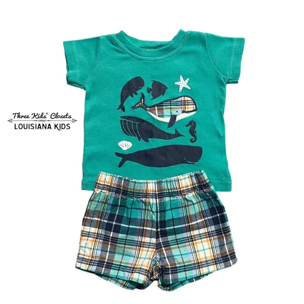Carter's 3m Whale Appliqué Shirt & Plaid Shorts Set