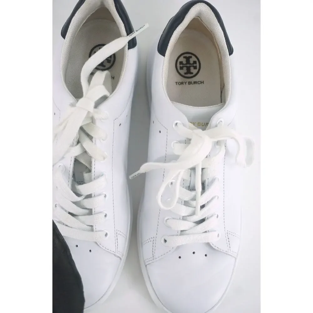 Tory Burch Howell Court White Leather Sneakers SZ 8.5 Tennis low top logo $248