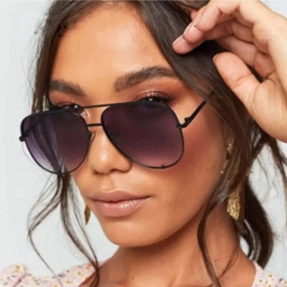 Black‎ Clear Ombre Gradient Aviator Pilot Sunglasses Oversized Retro Shades