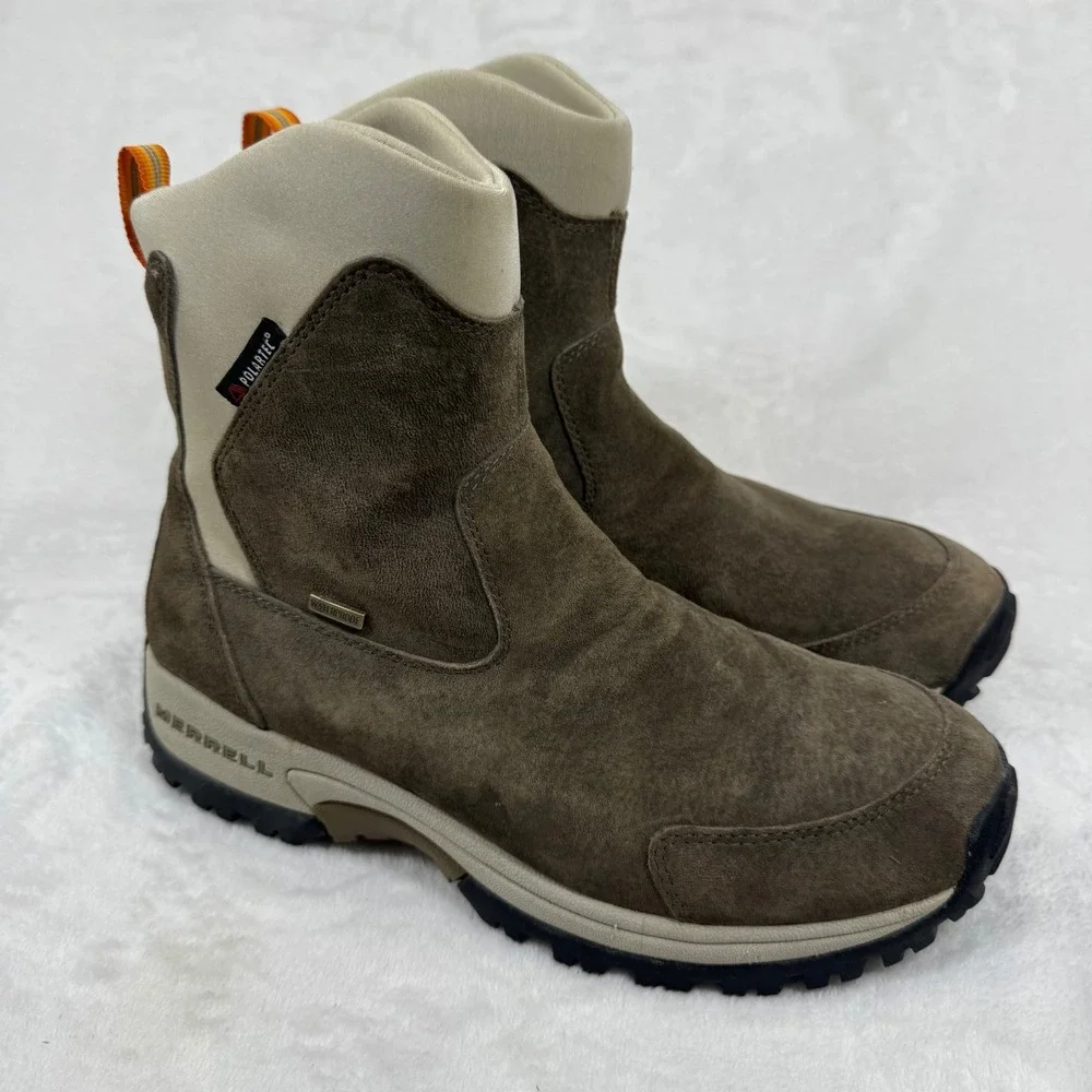 Merrell Aurora Waterproof Winter Boots Womens 9‎ Brown Suede Thinsulate Polartec