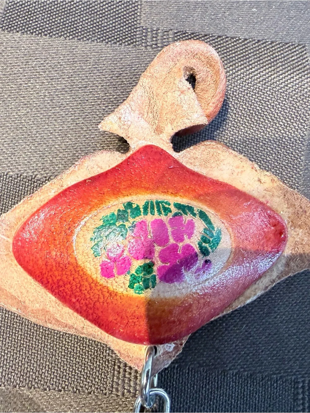 Handmade Leather Manta Ray Keychain, Hand-Painted