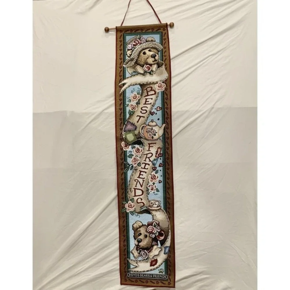Boyds Bears Best Friends Afternoon Tea Tapestry Wall Hanging Bell Pull 7.5